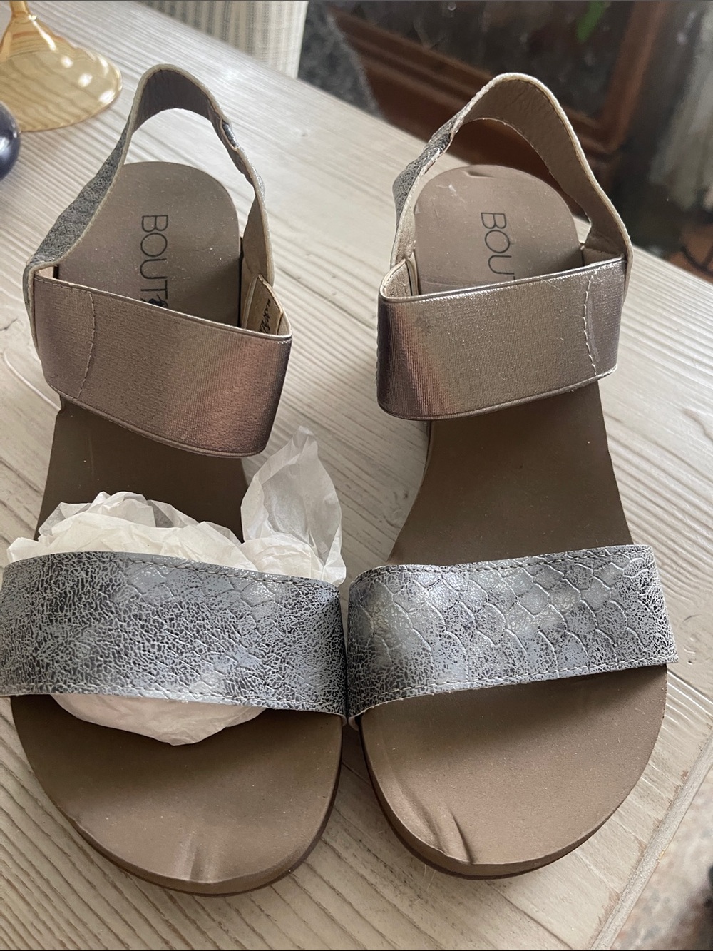 Boutique Silver Textured Slingback Sandals - Metallic Gray